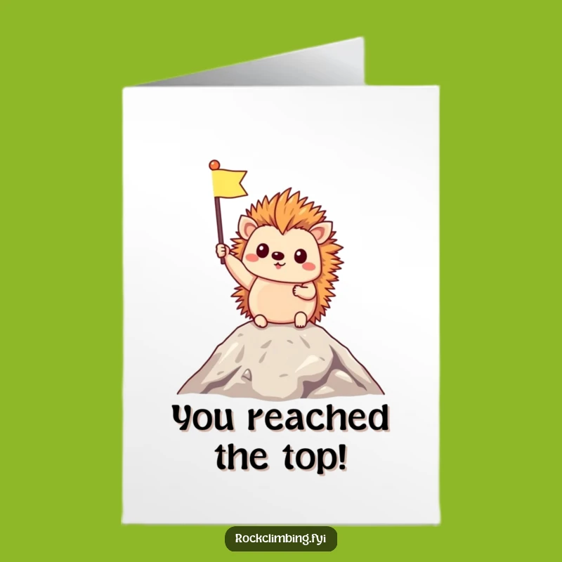 Free Printable Congrats Card: Triumphant Hedgehog Flag Funny Downloadable Gift