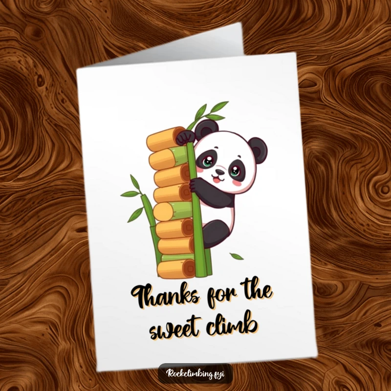 Funny Free Printable Thank You Card with a determined panda scaling bamboo, expressing thanks with resolute spirit.