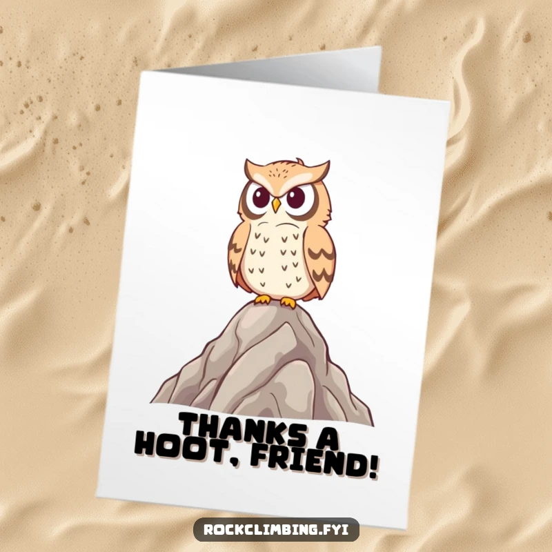 Funny Free Printable Owl Thank You Card: A wise owl offers thanks from its rocky perch. A perfect downloadable gift for any occasion.
