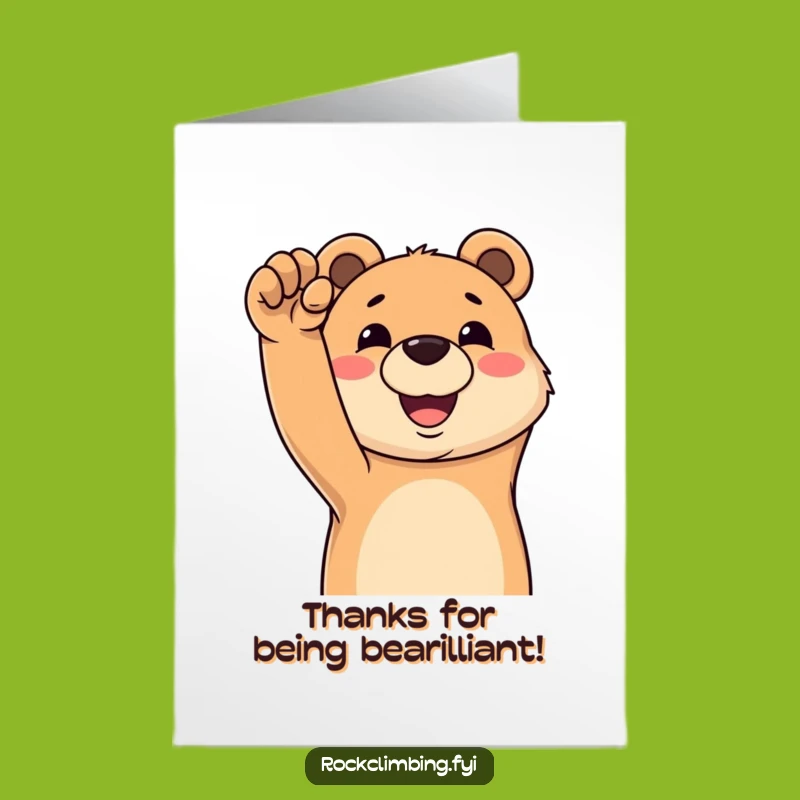 Free Printable Thank You Card: Bear's Grateful Climb, Humorous Downloadable Gift