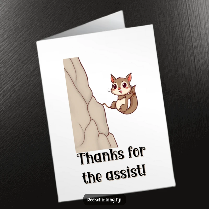 Funny Free Printable Thank You Card: Squirrel heroically climbing a cliff face, symbolizing effort and appreciation.