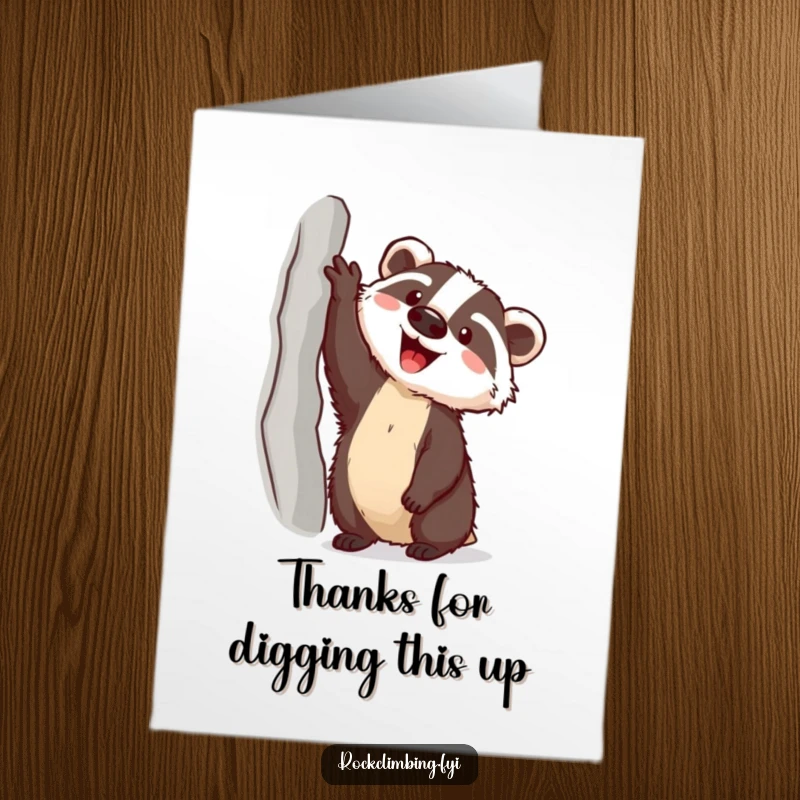 Funny Free Printable Thank You Card with a happy badger and piton, reaching for success, perfect for thanks.