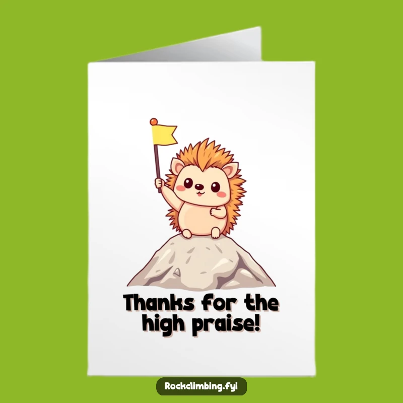 Free Printable Thank You Card: Triumphant Hedgehog Flag Funny Downloadable Gift