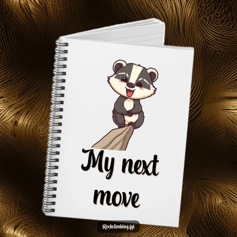 Funny notebook featuring a cheerful badger expertly navigating a narrow ledge, perfect for planning and notes.