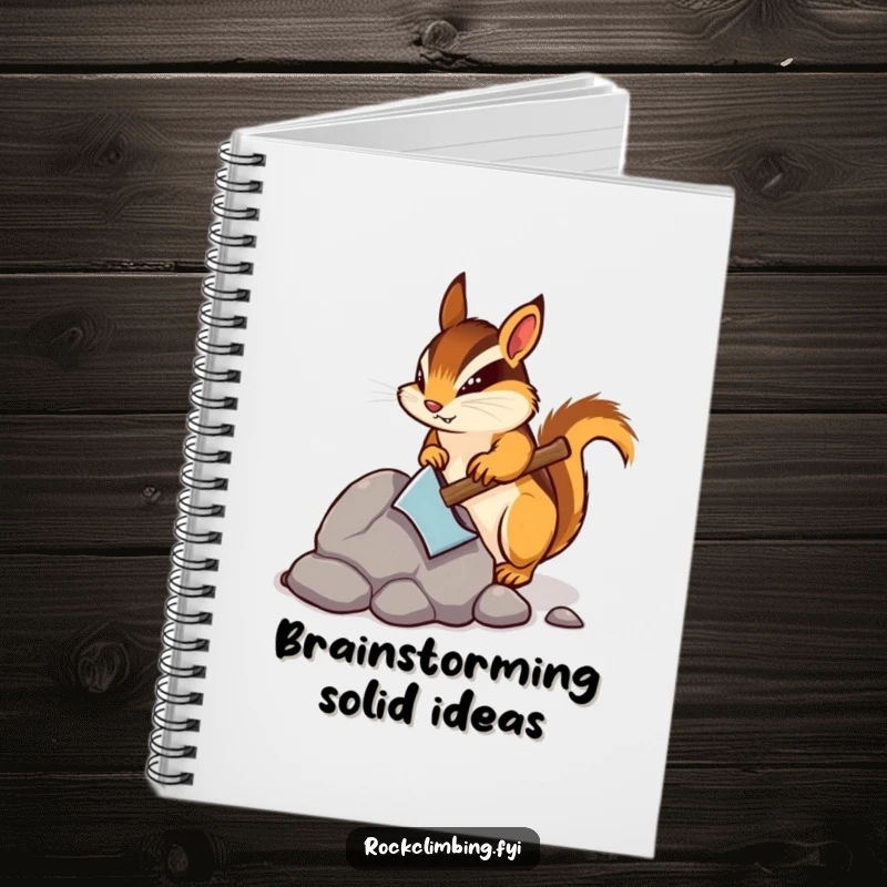 Funny notebook cover with a determined chipmunk mining a rock, encouraging hilarious planning and focused execution of tasks.
