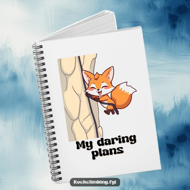 Funny Fox Rappelling Notebook: A fox rappels down a cliff face, inspiring energetic and humorous note-taking.