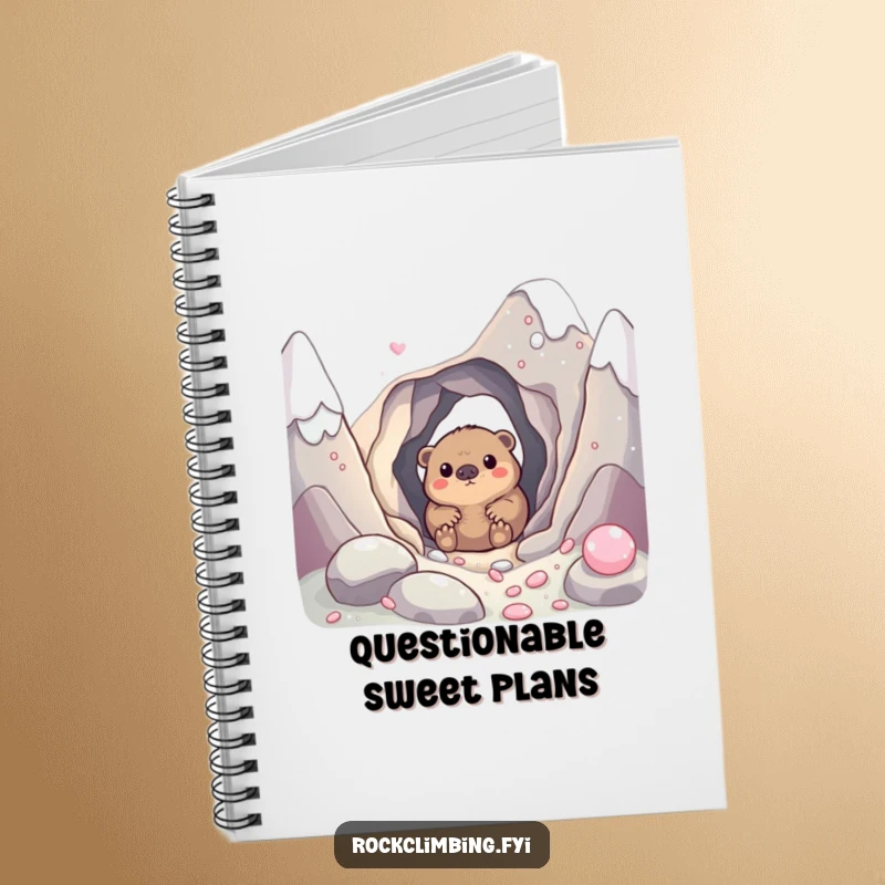 Funny notebook with a curious mole peeking from a hole in a candy mountain, ideal for notes, journaling, and recipe writing.