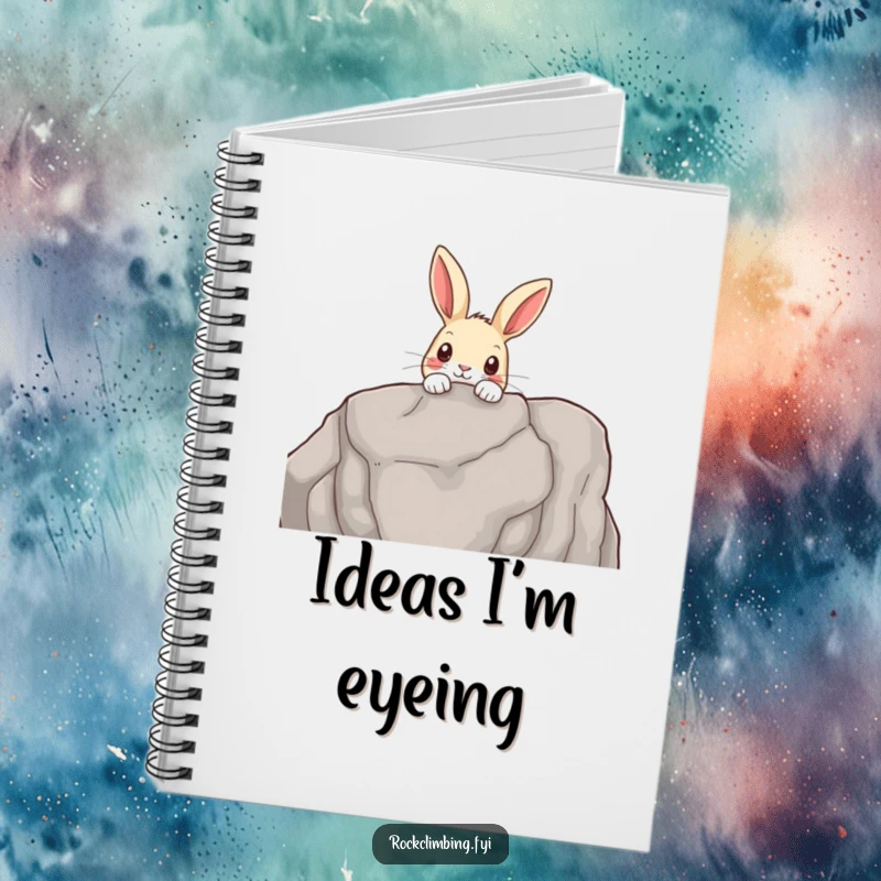 Funny notebook cover with a curious rabbit peeking over a rocky outcrop, symbolizing exploration and inspiration for note-taking.