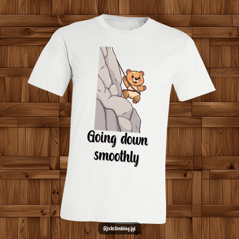 Funny Bear T-Shirt: A determined bear rappels down a cliff with impressive confidence, embodying grit and adventure.