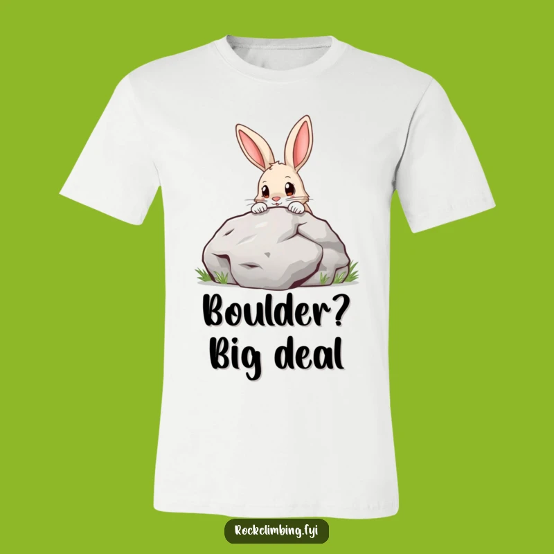 Funny Determined Rabbit T-Shirt: Curious Explorer Peeking Over Boulder Tee