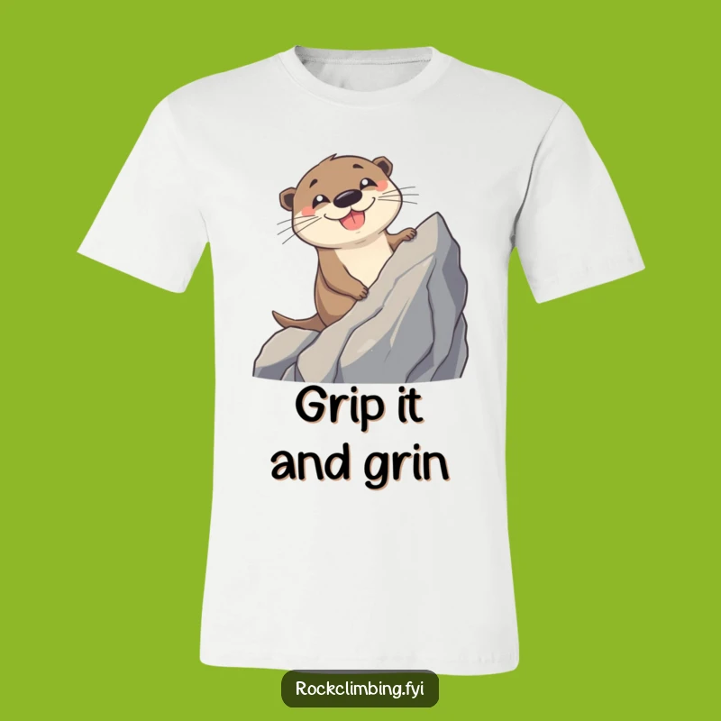 Funny Otter Climbing T-Shirt: Cheerful Grin Adventure Tee - Perfect Gift