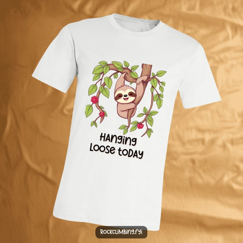 Cheerful sloth happily dangling upside down from a thick vine, for laid-back individuals.