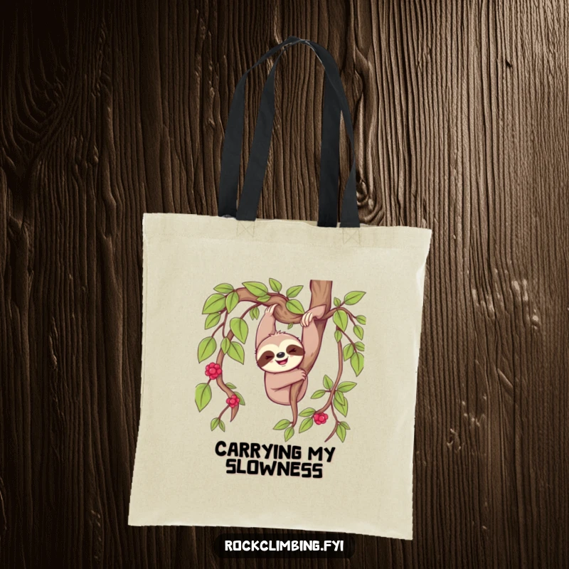 Cheerful sloth happily dangling from a thick vine, on a practical and stylish tote bag.
