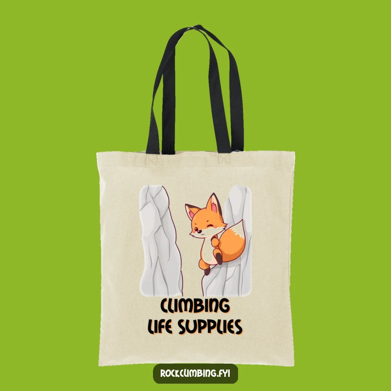 Funny Determined Fox Tote Bag, Cliff Climbing Reusable Bag, Humorous Adventure Tote