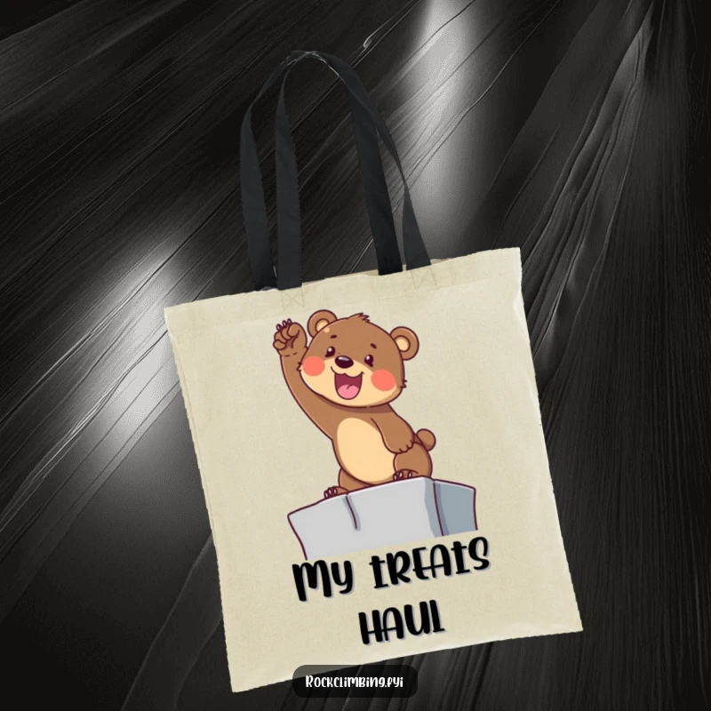 Funny Bear Cub Climbing Tote Bag: A determined cub reaches for a ledge, symbolizing ambition and success.